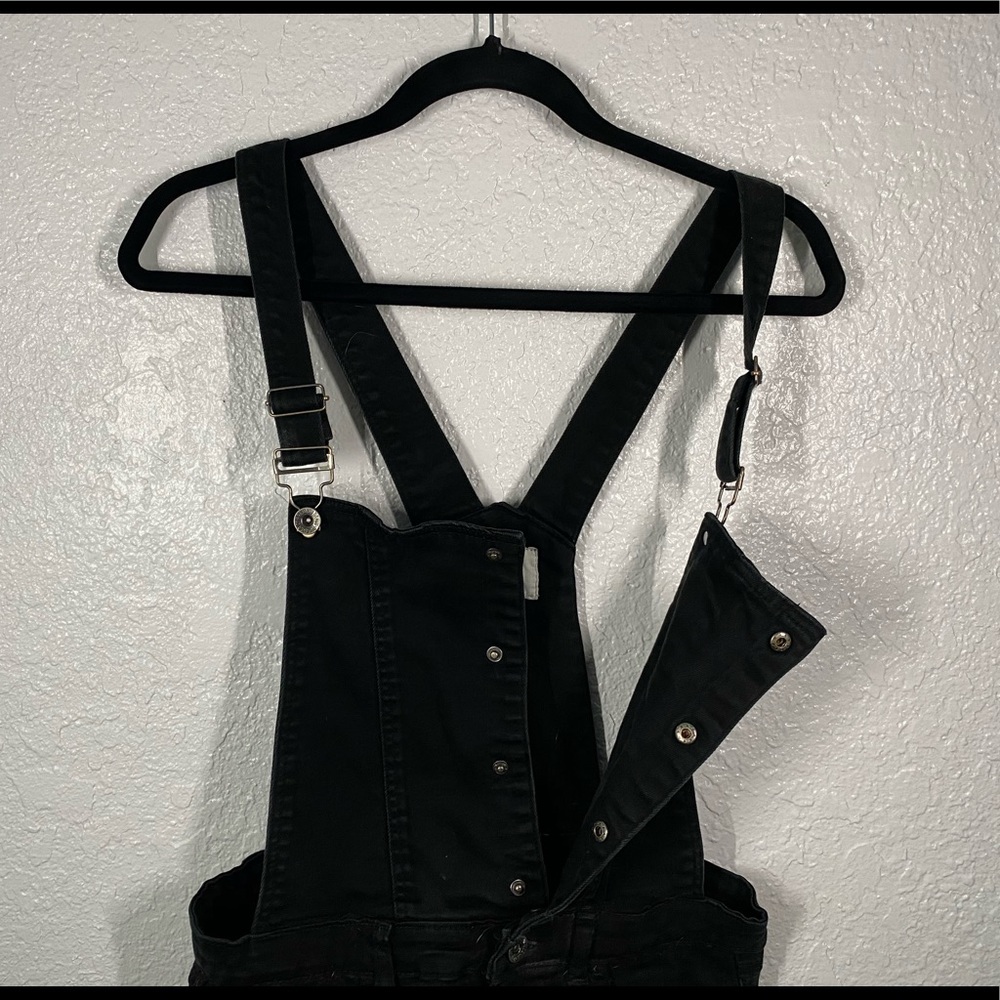 Black denim overalls
